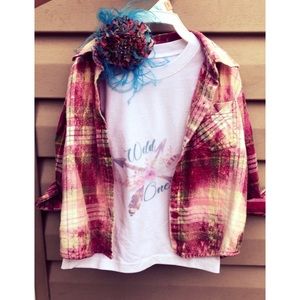 Girls Bleached Flannel, shirt and bow